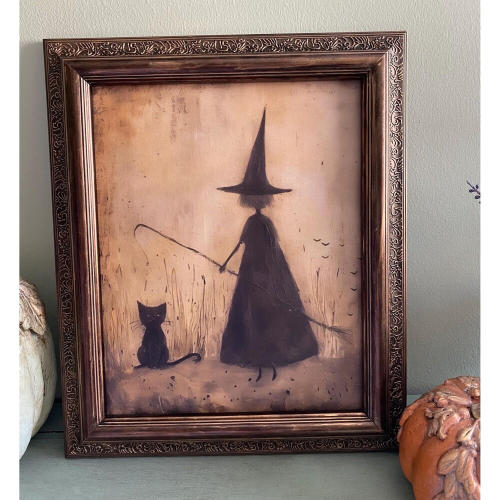Gothic Witch and black cat vintage style
